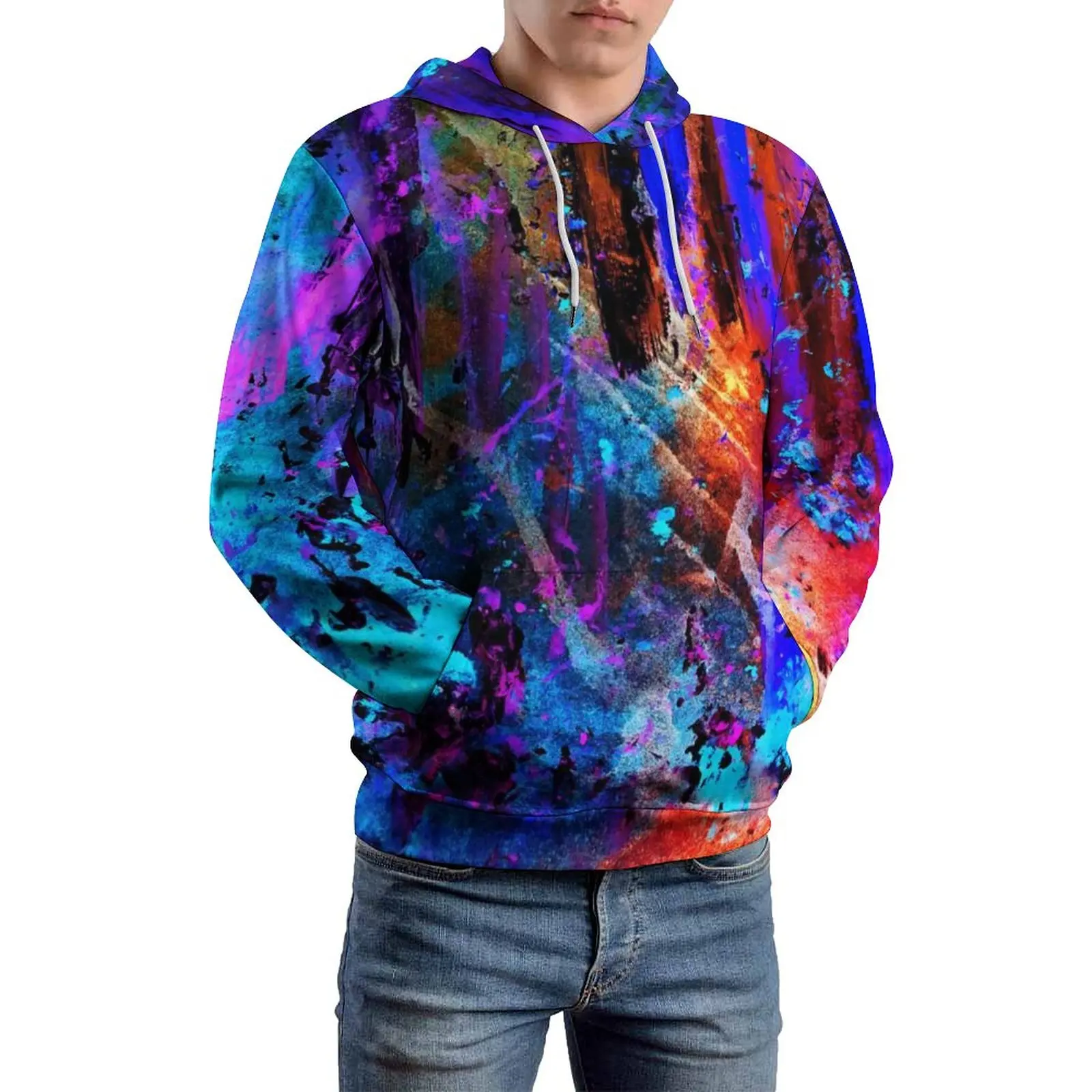 

Rainbow Splatter Art Casual Hoodies Long Sleeve Colorful Splashes Harajuku Hoodie Unisex Street Wear Oversized Graphic Clothing
