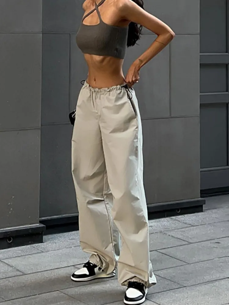 

Solid Baggy Pants Pockets Full Length Casual Streetwear Trousers Women Drawstring Fashion Capris Y2k Clothes Pantalones De Mujer