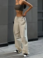 solid baggy pants pockets full length casual streetwear trousers women drawstring fashion capris y2k clothes pantalones de mujer
