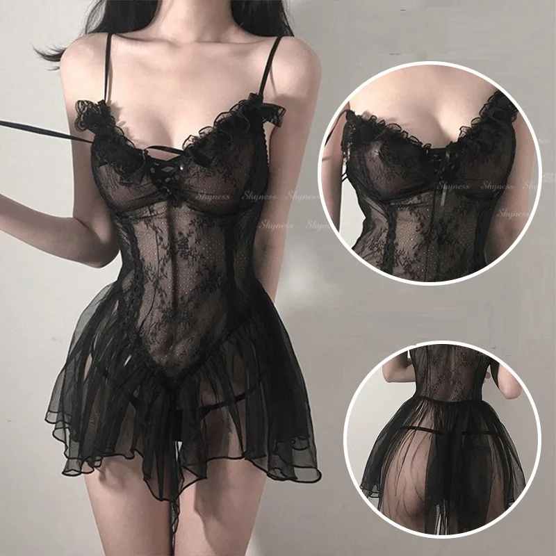 

Sexy Sexy Underwear Transparent Pajamas Flirting Uniform Seductive Perspective Crotchless Lingerie Set Sexy Exotic