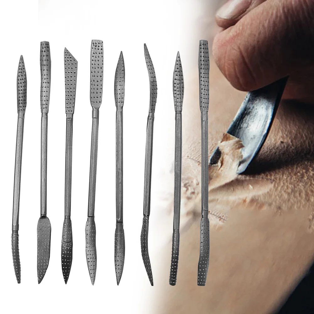 

8 Pcs Wood Rasp Riffler File Tool Set Curved Double Ended Coarse Grinding 190mm Carbon Steel For Woodworking Carving Hand Tools