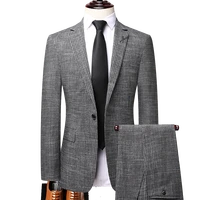 jacketspants 2022 new style mens spring high quality cotton business blazersmale slim plaid two suitplaid groom dress 3xl