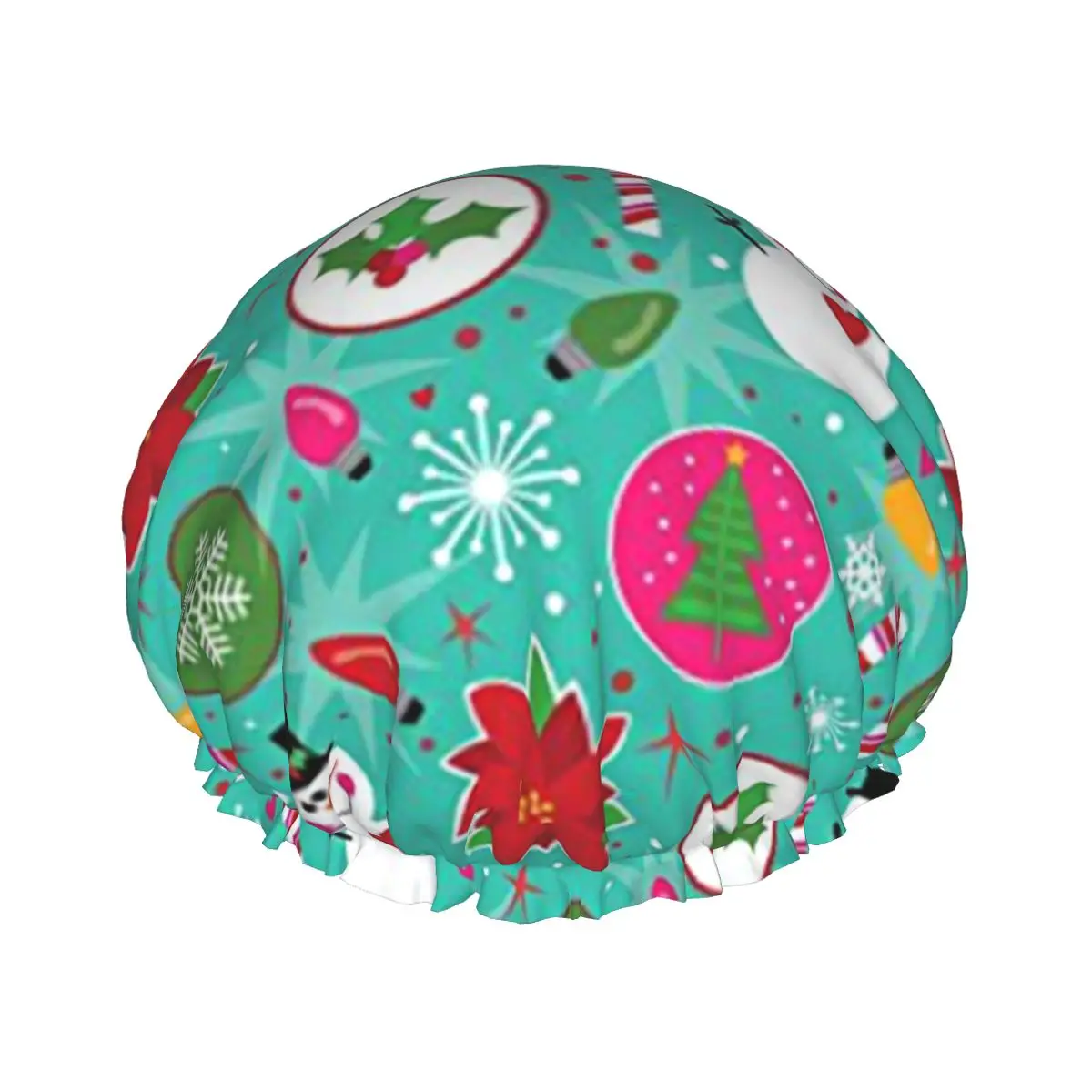 

Christmas Snowman Waterproof Shower Cap with Elasticized Hem Reversible Shower Sleeping Bonnet Cap for All Hair Lengths