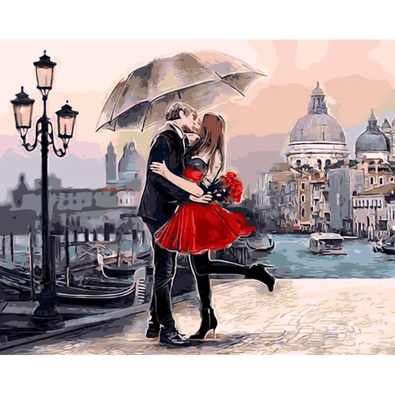 

Diy Painting By Numbers for Adults Red Couple Umbrella on Canvas Handmade Home Decor Acrylic Paint for Drawing Picture Wall Art