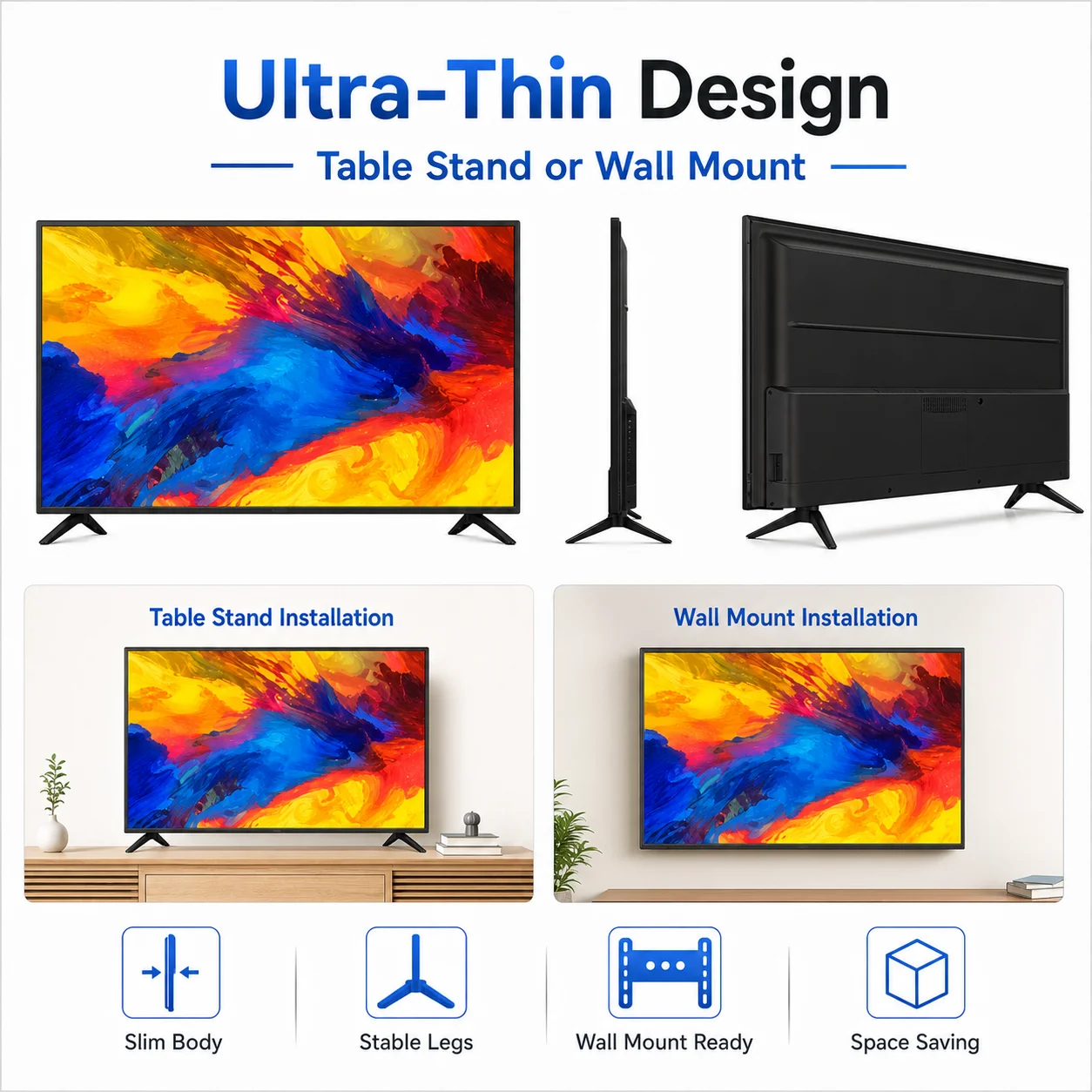 Фото NallonHU 24/32-дюймовый Android Smart TV, ультратонкий LED-телевизор с плоским экраном, Wi-Fi, Google Play, HDMI, USB, для дома и отелей. №5