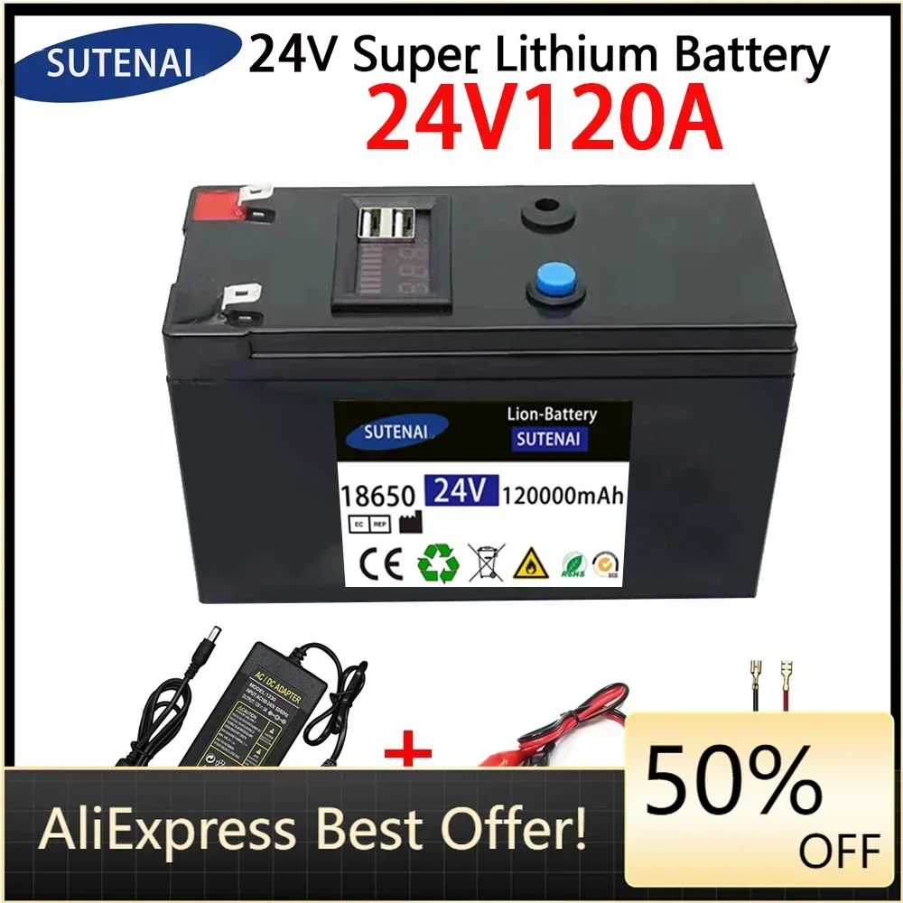 

24V Battery 120Ah 18650 lithium battery pack Rechargeable battery for solar energy electric vehicle battery+25.2v2A charger