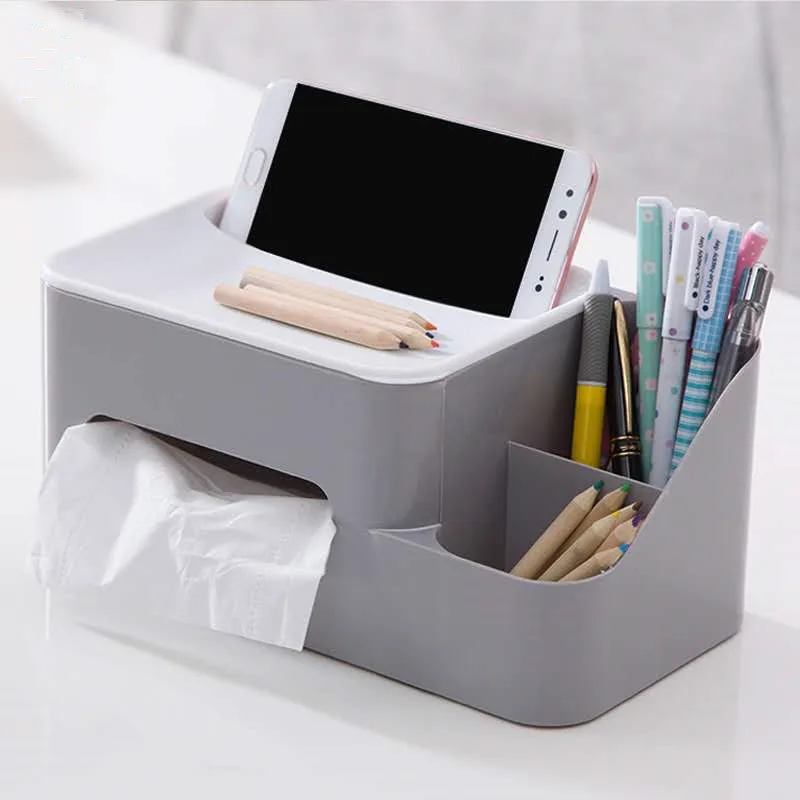 

Multifunction Plastic Tissue Box Desk Organizer Makeup Cosmetic Stationery Storage Box Sundries Container Home Accessories Items