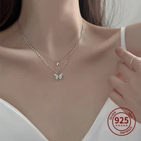 s925sterling silver women jewelry shiny butterfly double layer necklace ladies pendant necklace high quality jewelry accessories