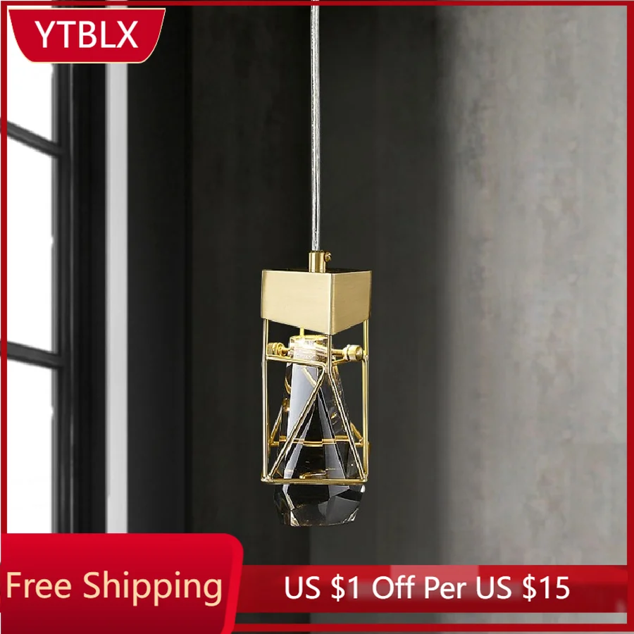 

Copper K9 Crystal Luxury Pendant Light Bedroom Bedside Postmodern Single Head LED Hanging Lamp Restaurant Bar Deco Luminaires