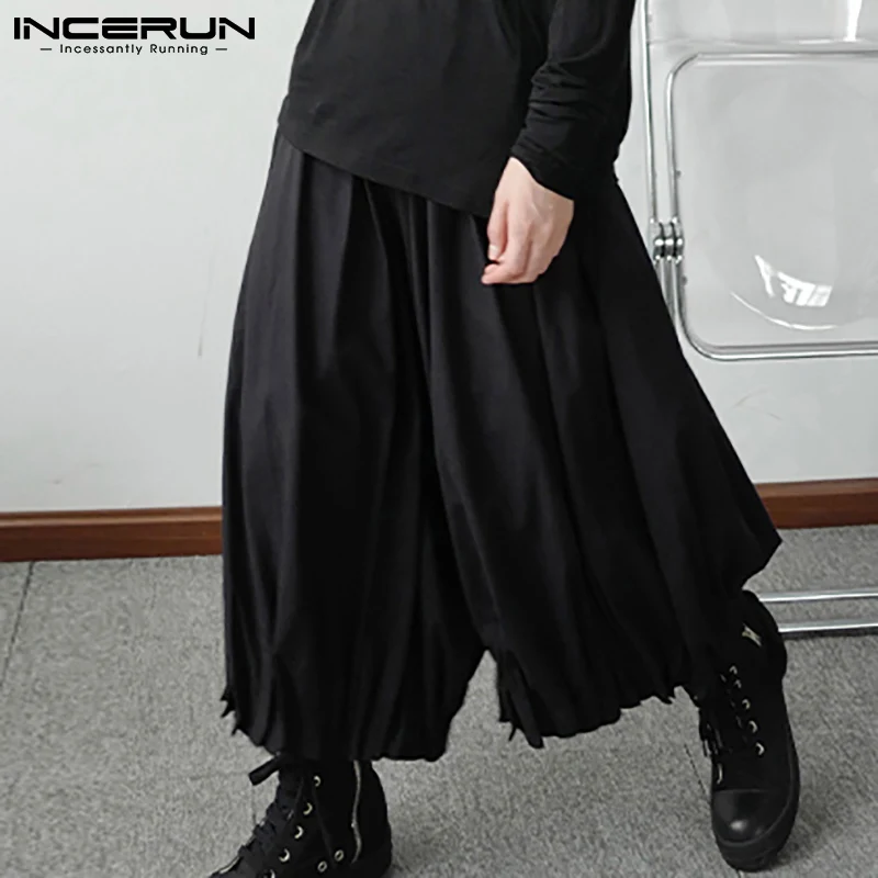 

Men Pants Joggers Elastic Waist Joggers Solid Color Streetwear Wide Leg Trousers Men 2022 Loose Calf-length Pants S-5XL INCERUN