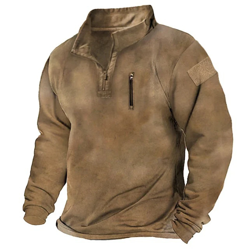 

Mens Retro Zip Stand Collar Sweatshirt Casual Outdoor Autumn Loose Long Sleeves Tops Pullover Fleece Pullover Winter Shirt A50