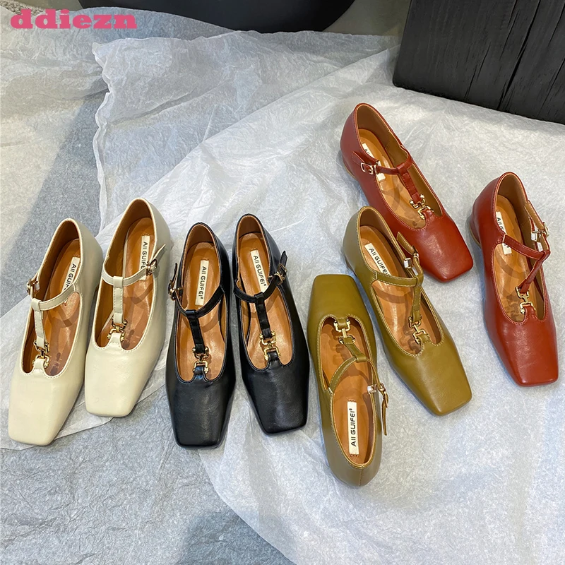 

Women Party Mary Janes Shallow Female Shoes 2023 New In Fashion Square Toe Ladies Slides Summer Ballet Flats