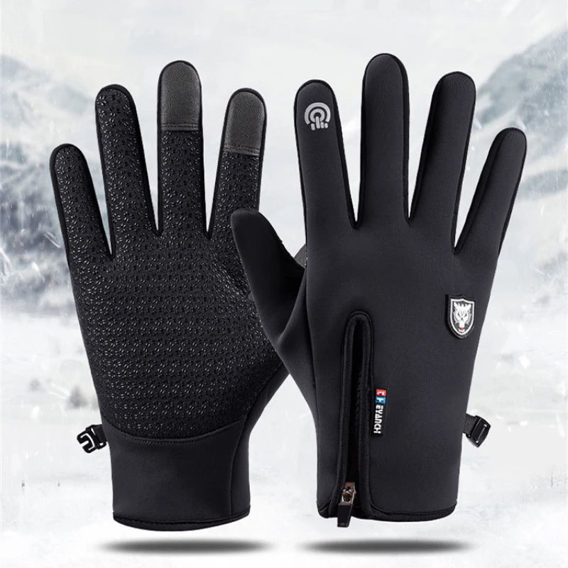 

1pair Cycling Gloves For Men And Women Q908 Outdoor Windproof Waterproof Touch Screen Full Finger Sports Winter Warm Fleece Ski