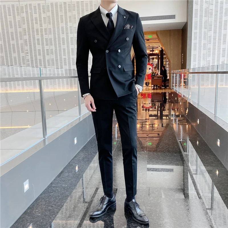 

23Boutique high-end groom suit (suit + vest + trousers) men's fashion wedding dress Korean version slim striped three-piece suit
