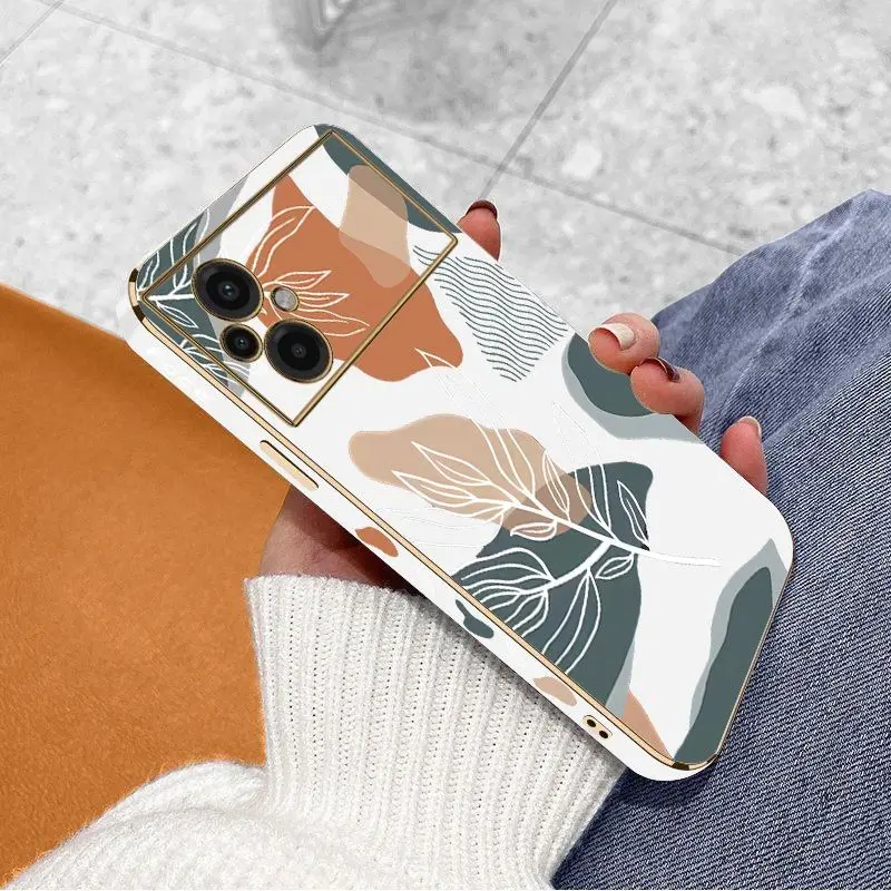 Wavy Leaves Luxury Plating Phone Case For Xiaomi Poco M5 M4 Pro F4  X4 GT F4 GT X4F3 X3 M3 X3 NFC X2 X3 Pro C40 Cover