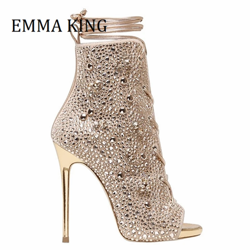 Женские блестящие женские Босоножки с открытым носком и шнуровкой спереди