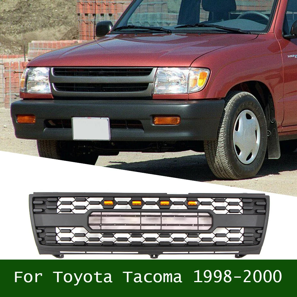 

For Toyota Tacoma 1998-2000 Mash Grill With 4 LED Lights Front Bumper Grille Trims Cover Racing Grills Black Compatible Fit