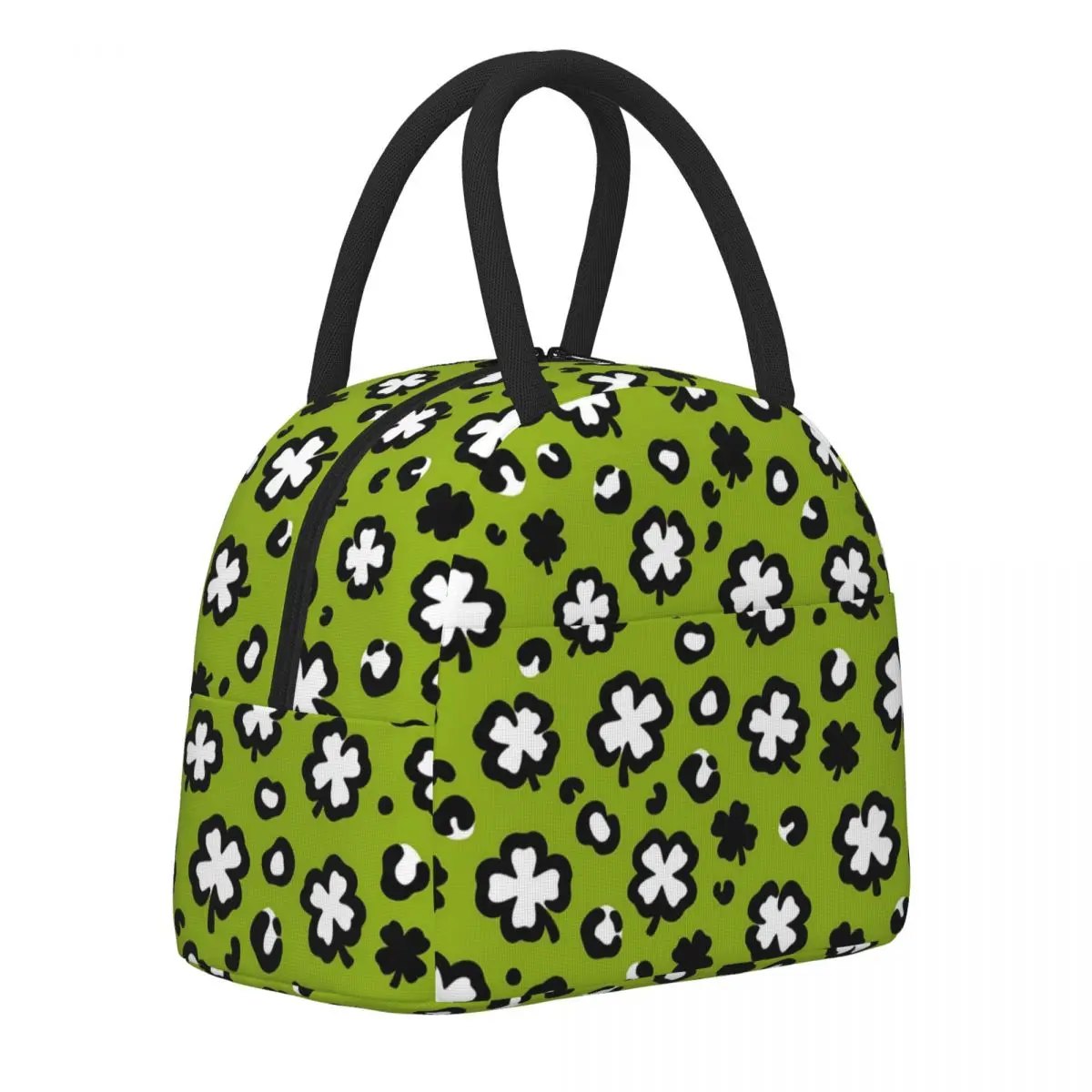 

Shamrock Clover Leopard Lunch Bag St Paddys Day Outdoor Picnic Lunch Box Casual Design Thermal Tote Handbags Cooler Bag