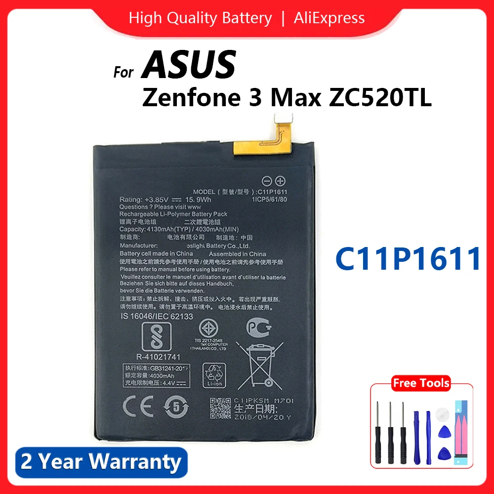 

New Original Mobile Phone Battery C11P1611 ZB570T 4130mAh for ASUS Zenfone Pegasus 4S Max Plus M1 ZB570TL X018D X018DC Batteria