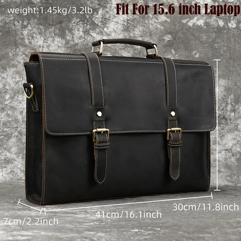 Luufan Crazy horse Genuine Leather Men Briefcase Fit 16