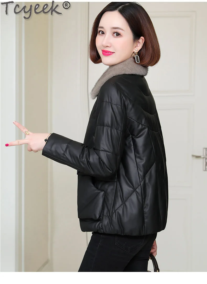 Tcyeek женский пуховик из натуральной кожи 2024 зимние куртки черная дубленка женская