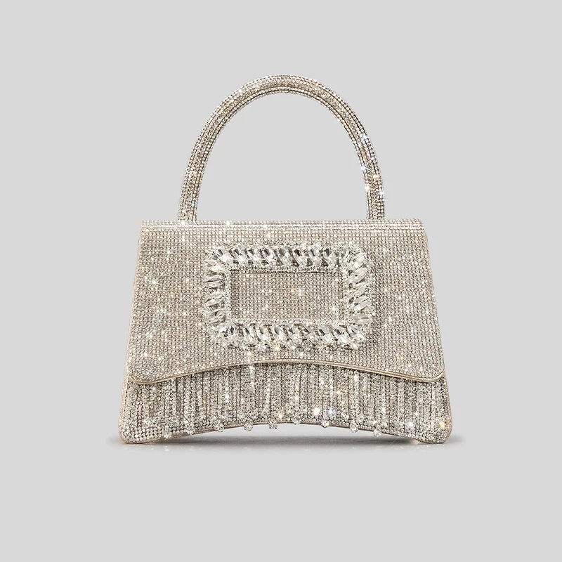 

Fashion Diamonds Square Buckle Evening Bag Luxury Rhinestone Women Handbag Crystal Tassel Shoulder Bags Glitter Flap Party Purse