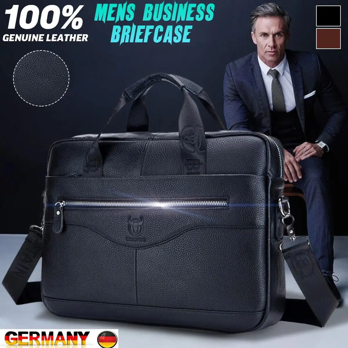 

Handbag for Men Briefcase Genuine Leather Shoulder Bag Laptop Bags Business Travel Messenger Bag Crossbody Tote File Pocket