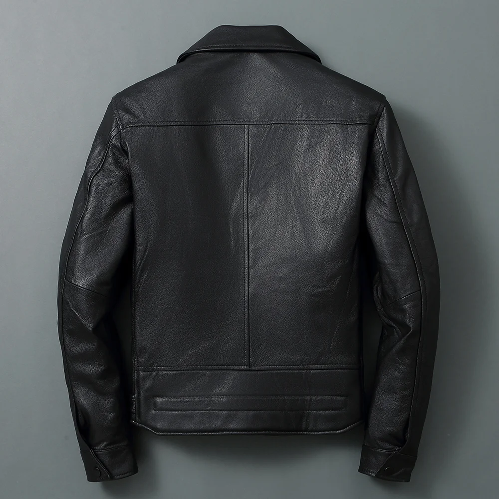 Мужская летная куртка из натуральной кожи черная облегающая кожаная с верхним