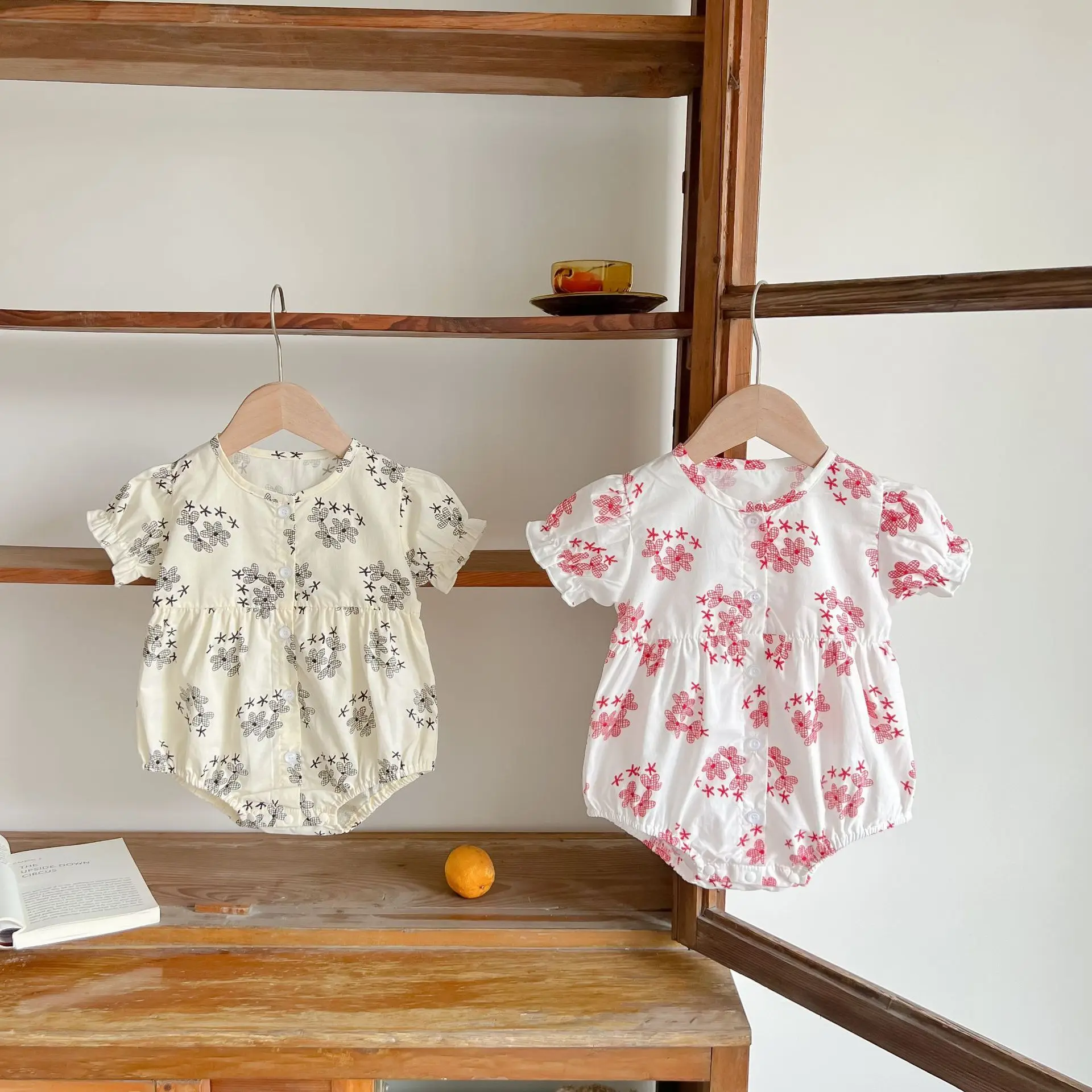 

2022 Kid Summer Clothes Sweet Baby Girl Floral Print Puff Sleeves Jumpsuit Cute Fashion Cotton Newborn Bodysuit Infant Outfits