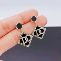 925 silver pin designer earrings with diamond set geometric letter do studs women inlay fast fashion matching earrings