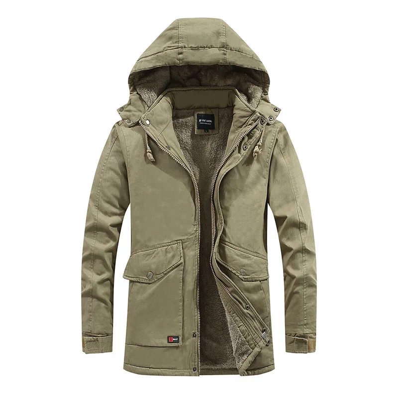 2022 New Mens Winter Casual Jassen Fleece Warme Bontkraag Parka Jas Heren Effen Kleur Windjack Afneembare Hoed Bomber Jas Mannen
