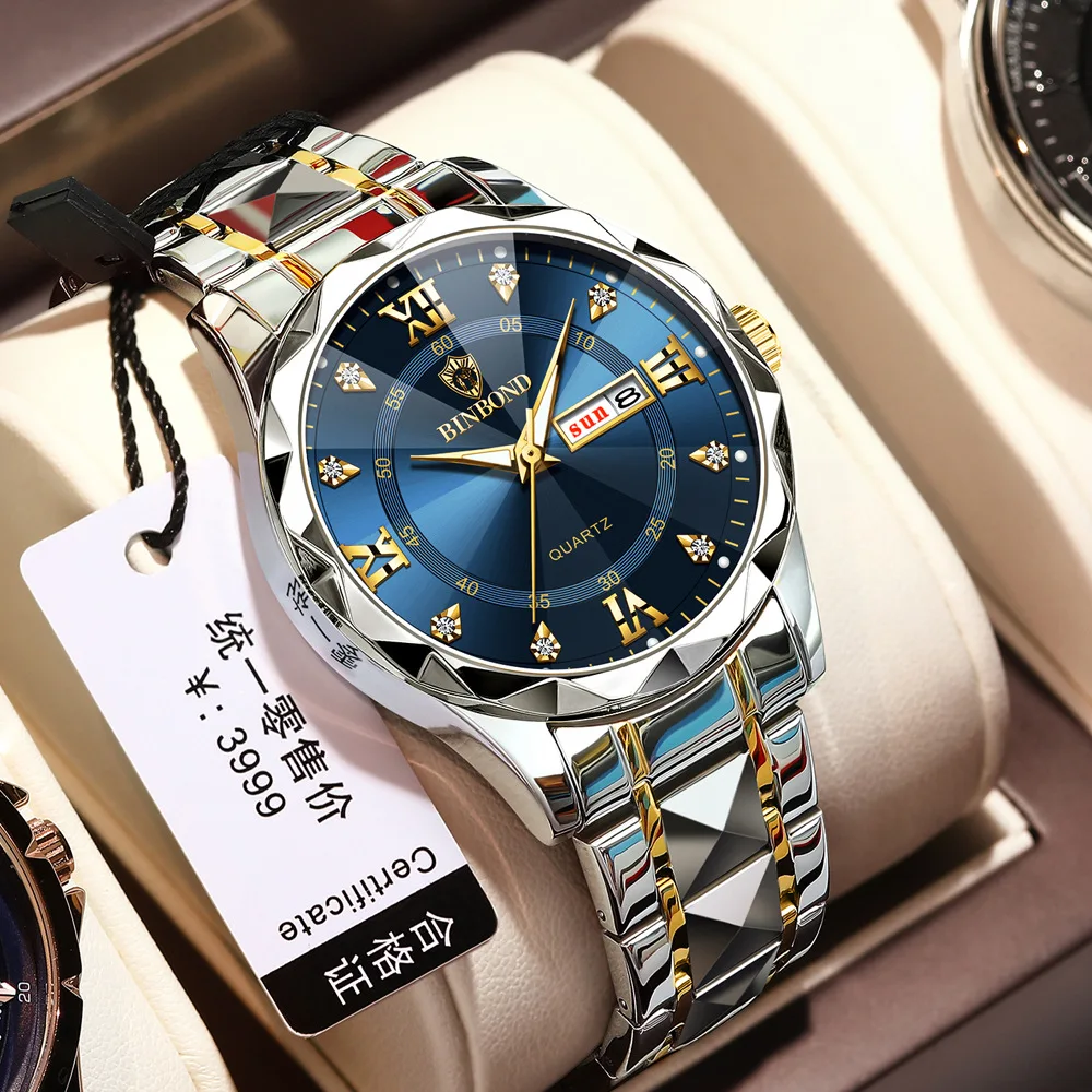 

Luxury Diamonds Quartz Watch for Men Waterproof Luminous Watch Stainless Steel Business Men's Wristwatchatch Relogio Masculino