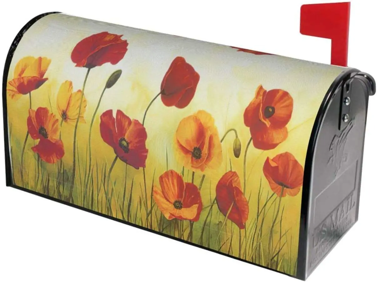 

Ouqiuwa Art Red Poppy Flowers Spring Lawn Welcome Magnetic Mailbox Cover, Mailbox Wrap Decorative for Garden Yard Home