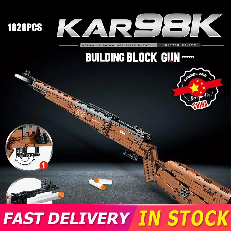 

1028pcs Military Series 98k Desert Eagle Pistol Rifle Gun Model Building Blocks Can Shoot Bullets Boy Adult City Moc Bricks Toys