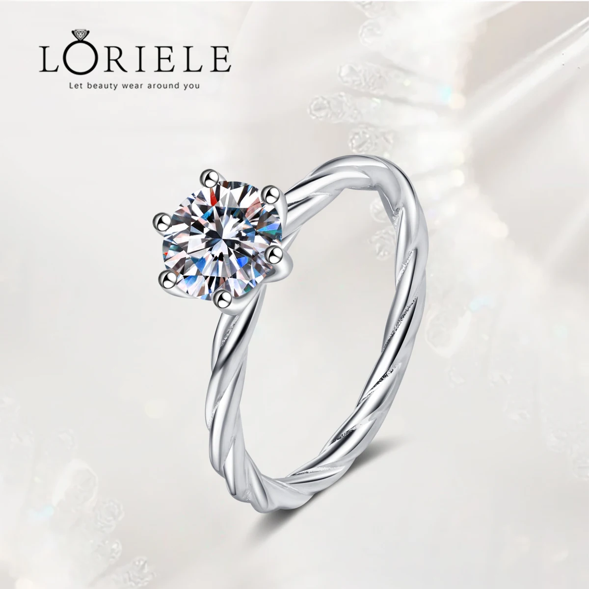 

LORIELE 1Ct Moissanite Diamond Ring Sterling Silver Engagement Rings Brilliant Diamond Twisted Vine Wedding Band Wedding Jewelry