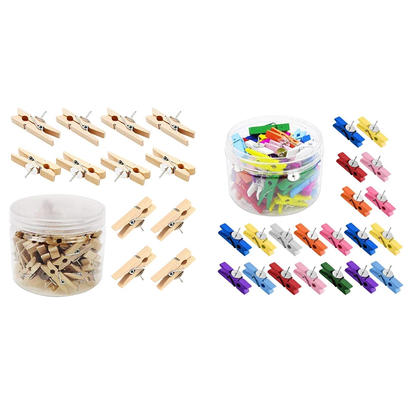 

Push Pins With Wooden Clips 50Pcs Thumbtacks Pushpins Creative Paper Clips Clothespins For Cork Board And Photo Wall Offices Hom