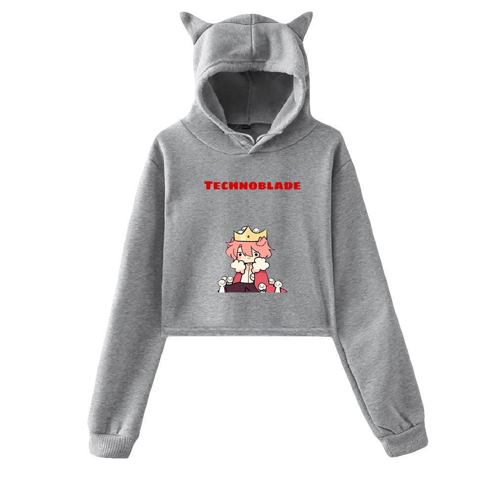 

Technoblade Printed Cat Cropped Hoodies Women Long Sleeve Hooded Pullover Crop Tops Hot Harajuku Sale Casual Streetwear Tops