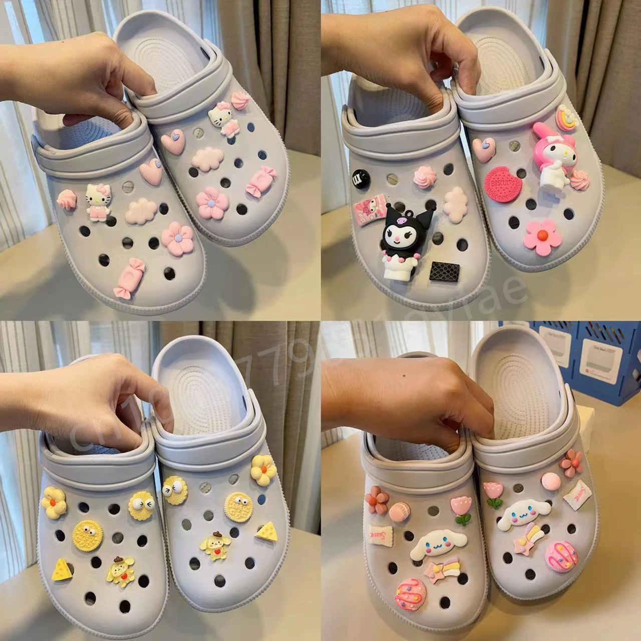 

Sanrio Anime Kuromi Cinnamoroll Hello Kitty Melody Shoe Charms Aceessories Fit Crocs Sandals Buckle Decoration Kids Gifts set