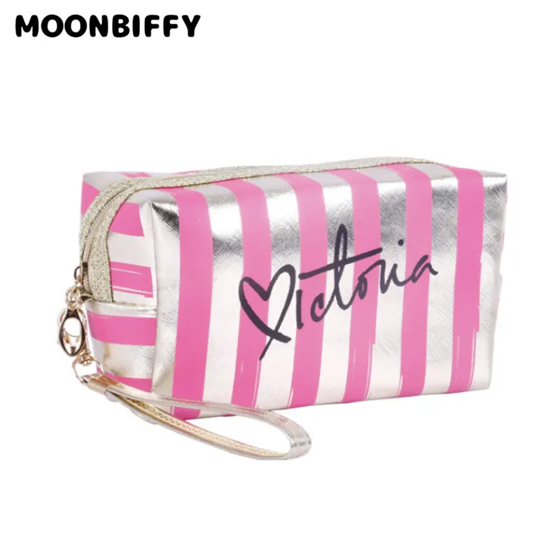 

New Stripe Makeup Bag PU Wash Bag Multi-functional Traveling Bag Waterproof Large Storage Bag