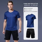 Футболки из 100% полиэстера, спортивный костюм, быстросохнущая Женская Спортивная одежда для бега, летние шорты с коротким рукавом, комплект из 2 предметов
