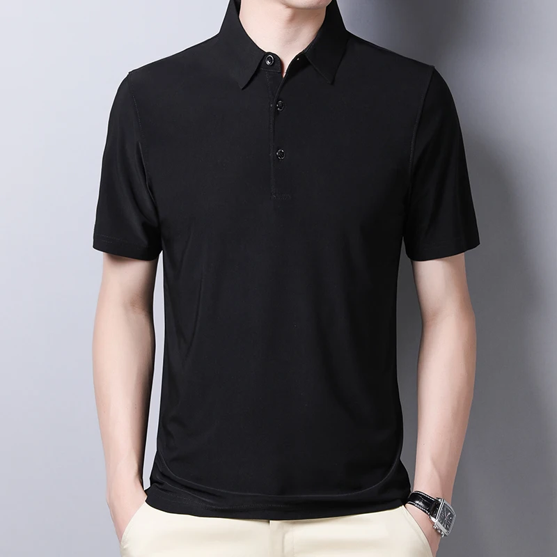 

CASUMANL 2022 Summer T Shirts for Men Casual Regular Fit Short Sleeve Tees Tops Solid Color Turn-Down Collar Polyester Tshirts