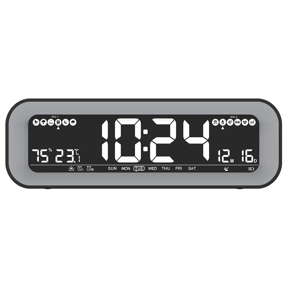 

Alarm Clock Radio with Auto Dimming, FM Radio Temperature and Humidity , Dual Alarm, Snooze, Date-Display for Bedroom