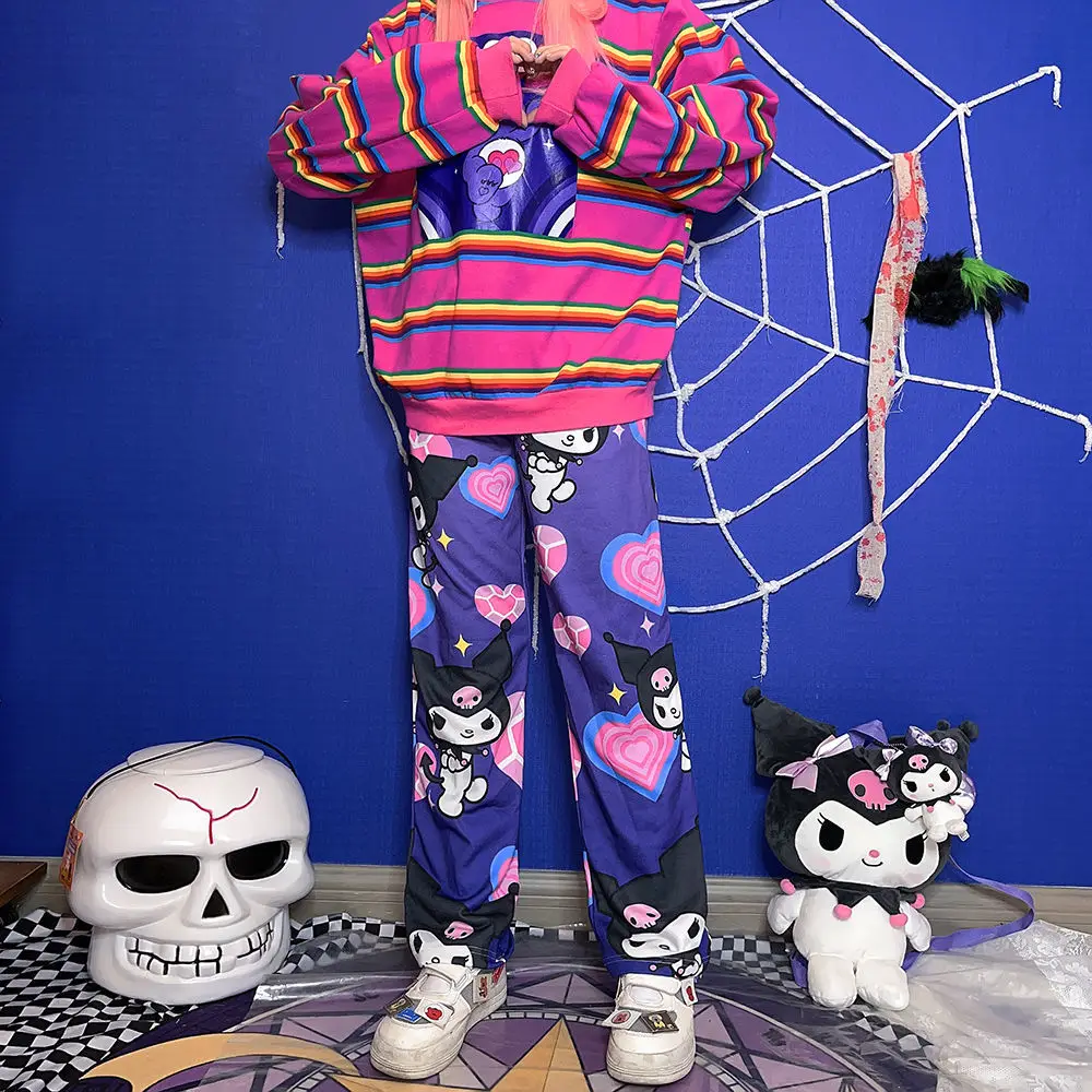 Розовые спортивные штаны с мультяшным принтом Женские Широкие свободные