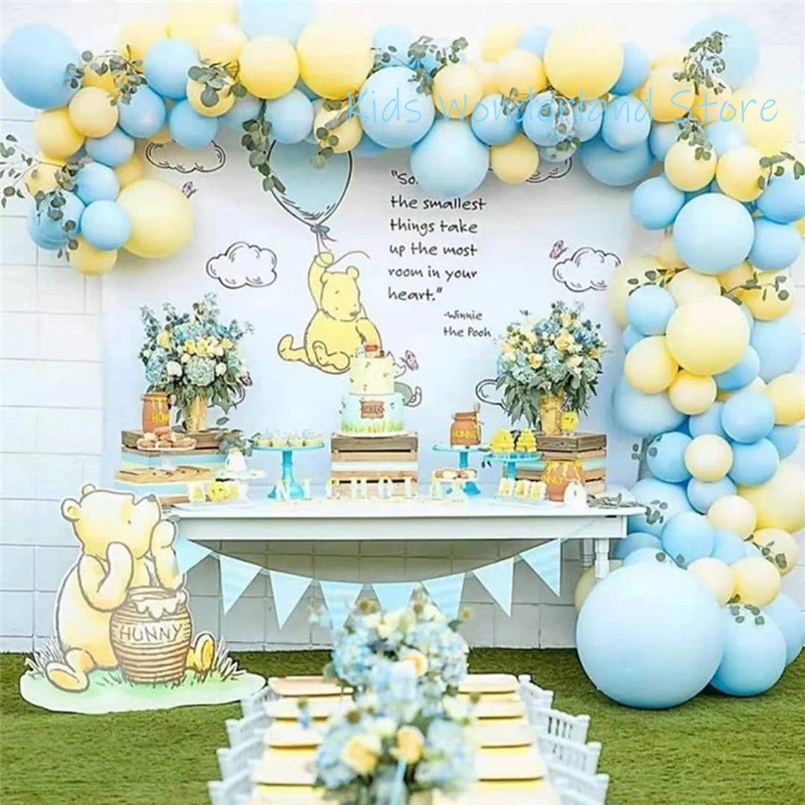 Classic Pooh Pastel Blue and Yellow Baby Shower Balloon Garland Kit Winnie the Pooh Bear 1st Birthday First Bee Day Balloon Arch