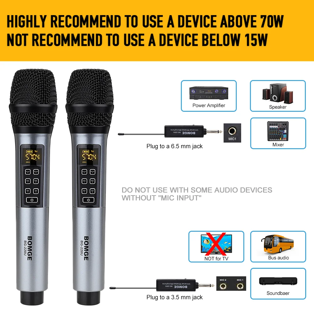 2 металлических ручных УВЧ беспроводных микрофона 80 м с 3 перезаряжаемыми