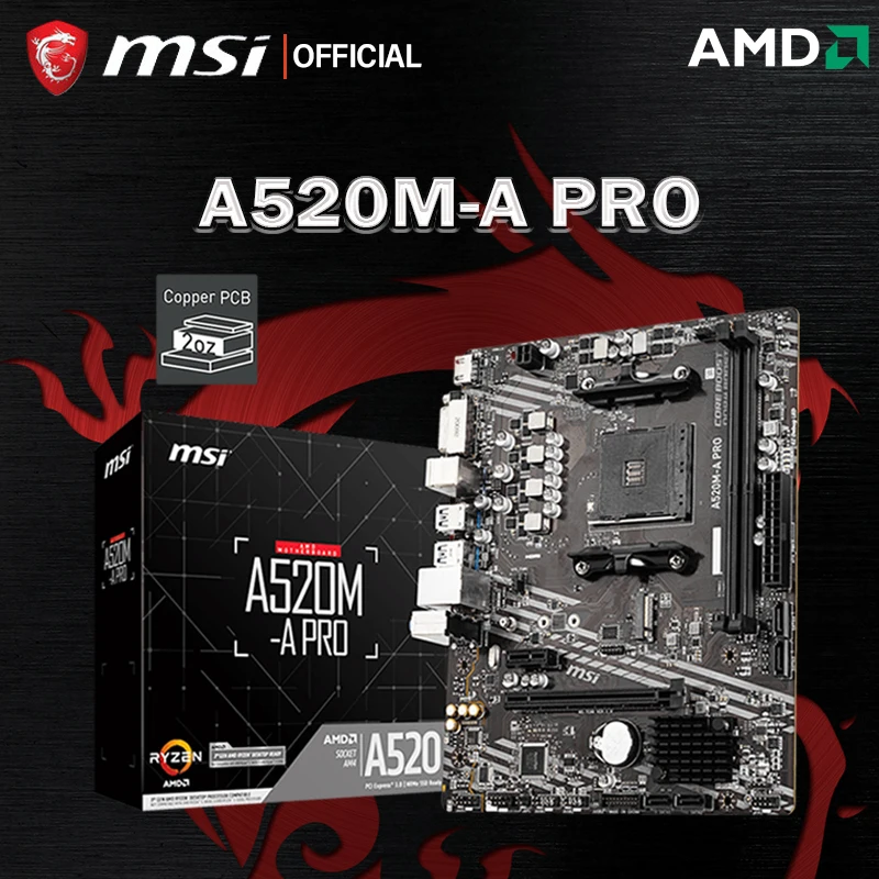 

Материнская плата MSI A520M A PRO Micro ATX AMD A520 DDR4 M.2 USB3.2 STAT 3,0 SSD/64 ГБ, лучшая поддержка R9 desktop CPU Socket AM4