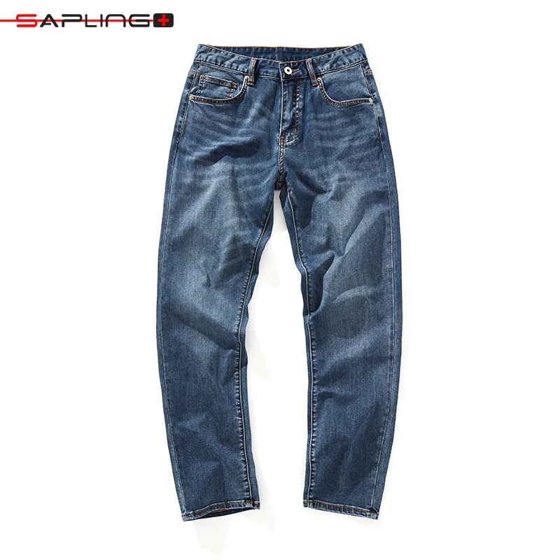 

2022 Summer New Thin Casual Tapered Skinny Jeans Men's Blue Pure Cotton Youthful Male Mid Waisted Denim Trousers Men Cowboy Pant