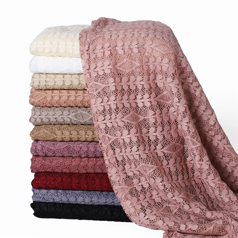 

Women's Turban Cotton Breathable Solid Color Lace Long Shawls Muslim Scarf Headscarves Islam Turban Strechy Hijab Long Shawls