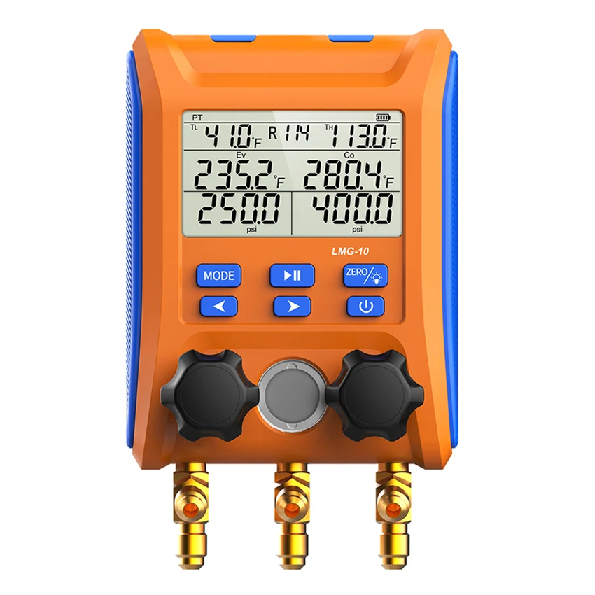 LMG-10 Digital Manifold Gauge HVAC Pressure Gauge AC Tools 2-Way Valve Air Conditioning Refrigeration System Leak Tester