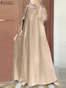 Fashion Abaya Dubai Muslim Dress Women Autumn Sundress 2022 ZANZEA Casual Long Sleeve Polka Dot Maxi Vestidos Turkish Robe Femme